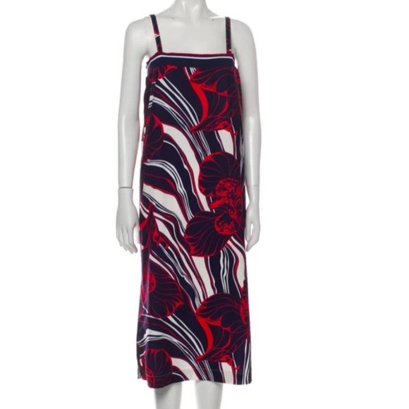 Warm Brand Red Navy Blue White Sleeveless Midi Shift Dress - Picture 1 of 7
